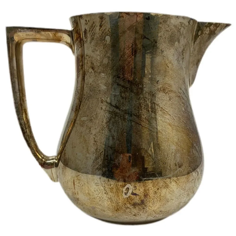 Silver Plated Water Pitcher Lemonade Ice Lip Towle Cottage Core Shabby Decor